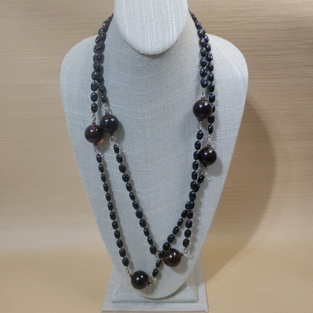 Vintage Accessorcraft NYC Root‎ Beer Bakelite Necklace 1960s-70s  48"